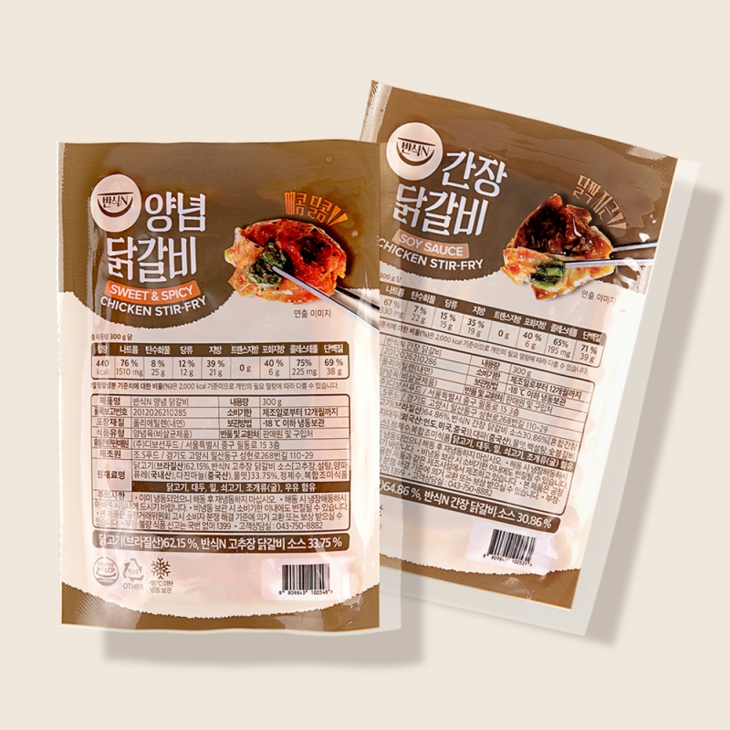 반식엔 100% 쫄깃 닭다리살 숯불 양념/간장닭갈비 300g x 4팩(1.2kg) 상품이미지