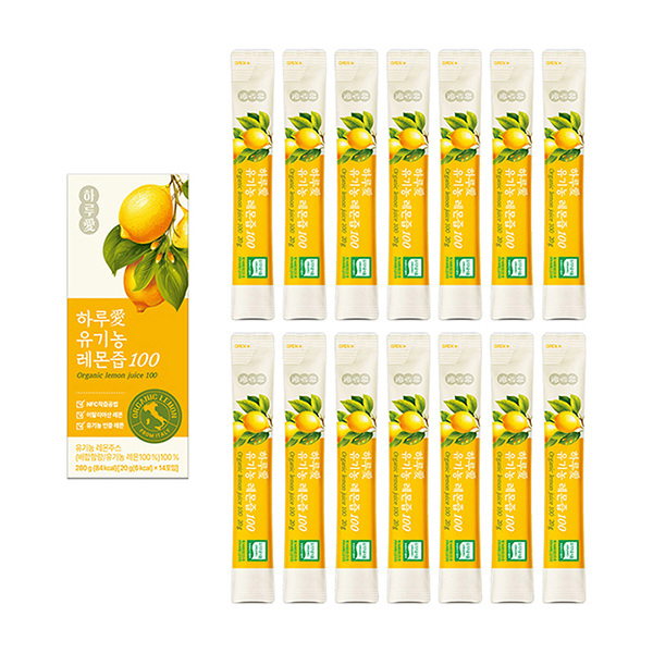 하루애 100% 유기농 이탈리아 통레몬 NFC 착츱 톡톡 레몬즙 20g X 14포 상품이미지