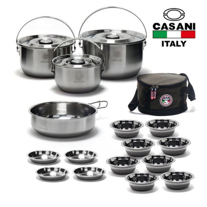 [까사니]_네이처 스텐코펠_6-7인용냄비(대/중/소-1P씩)/팬_후라이팬1P/대접8P/접시4P/휴대용가방(보온/보냉) 상품이미지