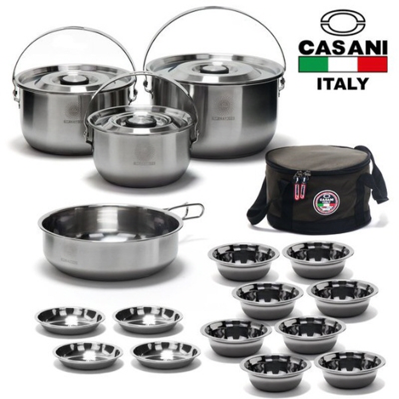 [까사니]_네이처 스텐코펠_8-9인용냄비(특대/대/중-1P씩)/팬_후라이팬1P/대접8P/접시4P/휴대용가방(보온/보냉) 상품이미지