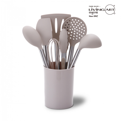 [리빙아트]_멜로우 키친툴 8P세트(국자,뒤집게,집게,거품기,건지개,조리스푼,스파츌라,수납통)