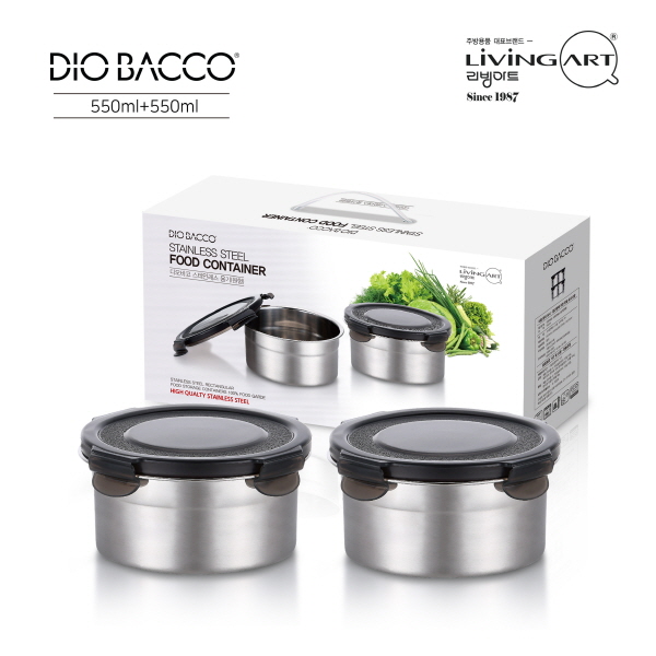 [리빙아트]_디오바코 스테인레스 원형찬통2종 (550mlx2) 상품이미지