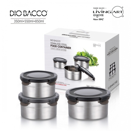 [리빙아트]_디오바코 스테인레스 원형찬통3종 (350ml, 550ml, 850ml)