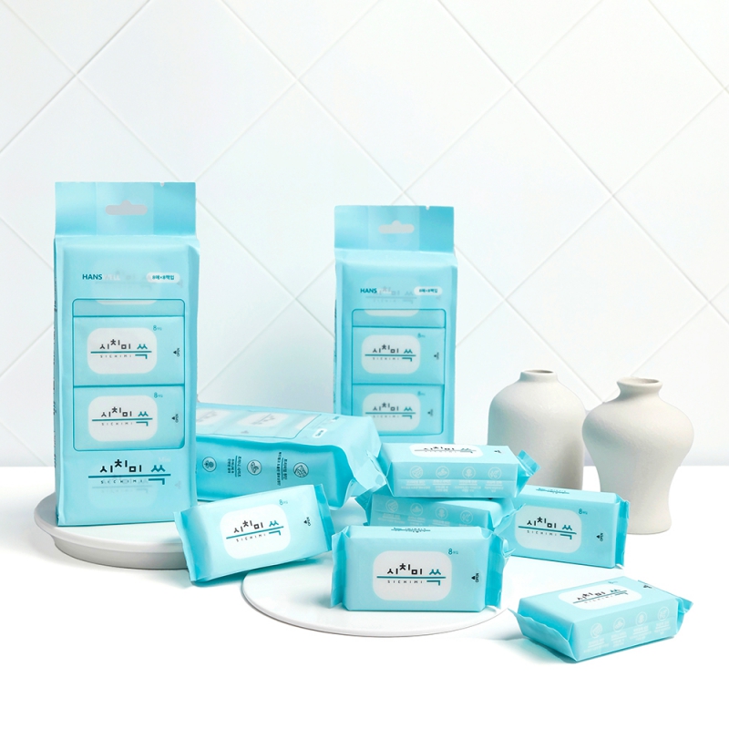 지브로와 시치미 쓱 휴대용 초미니 물티슈 여행용 일회용 소형 포켓 8팩x3봉 상품이미지