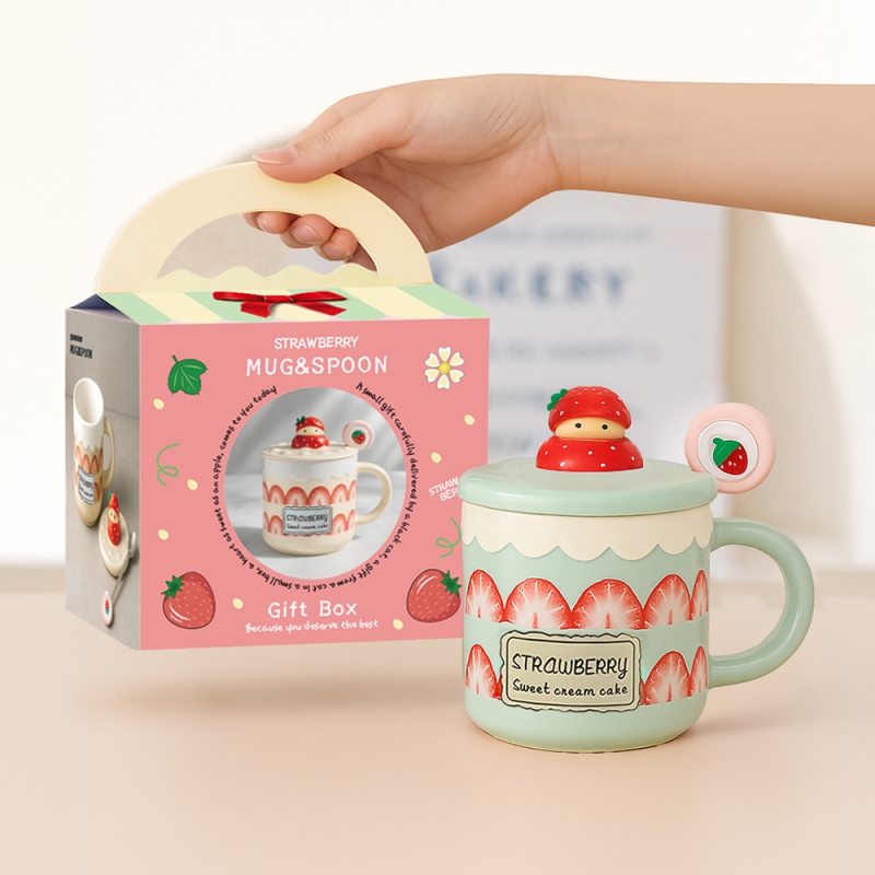 [레토] 머그컵 딸기 스푼 뚜껑 집들이 패키지 400ml (LMC-S03) 상품이미지