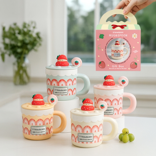 [레토] 머그컵 딸기 스푼 뚜껑 집들이 패키지 400ml (LMC-S03)