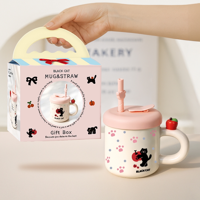 [레토] 블랙캣 머그컵 실리콘 빨대 뚜껑 패키지 380ml (LMC-S02) 상품이미지