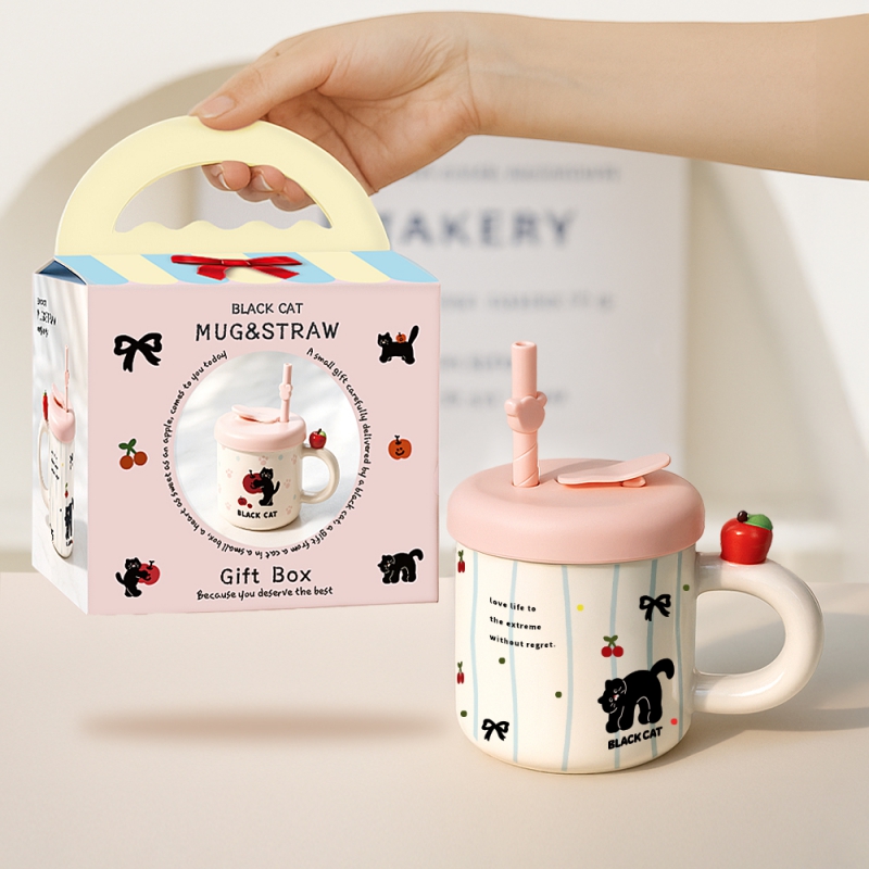 [레토] 블랙캣 머그컵 실리콘 빨대 뚜껑 패키지 380ml (LMC-S02) 상품이미지