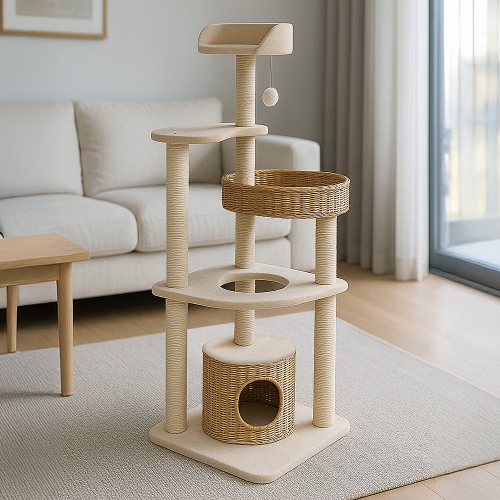 [레토] 프리미엄 캣타워 4단 캣폴 고양이 숨숨집 기둥 스크래쳐 (LCG-CT02)
