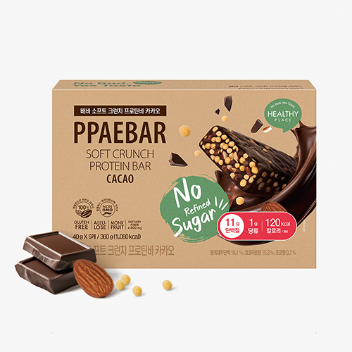 [PPAEBAR] 빼바 소프트 크런치바 카카오 9개입(저당/단백질바/제로슈가/120kcal개당)