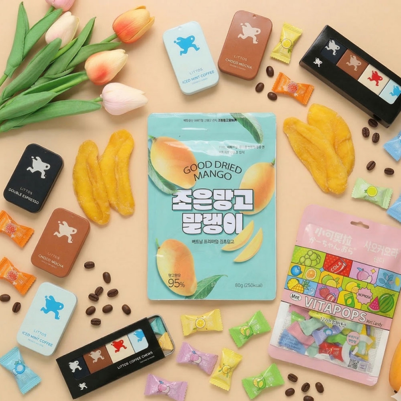 1+1+1 지브로와 해외 인기 간식 골라 담기 ( 뉴질랜드 커피, 중국 무설탕 비타민 캔디,베트남 망고) 상품이미지