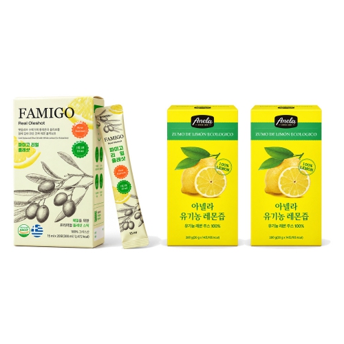 [공동구매][한정수량] [FAMIGO x ANELA] (총48포) 올레샷 15ml x 20포 + 유기농 레몬즙 20g x 14포 x 2박스 (28포)